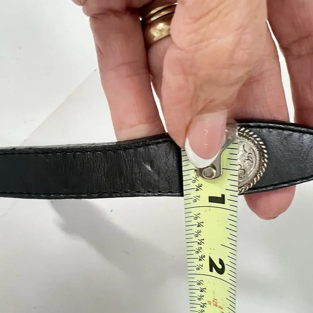 Vintage Tony Lama Silver Concho Western Belt Women Size 30 Black Leather